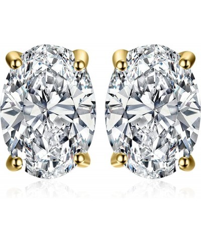 Oval Cut 2ct Moissanite Solitaire Stud Earrings for Women, 925 Sterling Silver 14k Gold Plated Earrings for Her, Classic Simu...