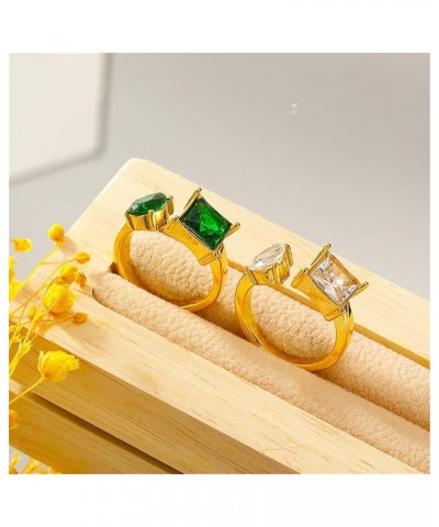 Unisex Stainless Steel Creative Personality Square Cut Crystal Zirconia Inlay Heart Shaped Open Ring Green $10.61 Others