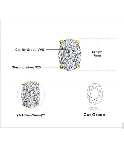 Oval Cut 2ct Moissanite Solitaire Stud Earrings for Women, 925 Sterling Silver 14k Gold Plated Earrings for Her, Classic Simu...