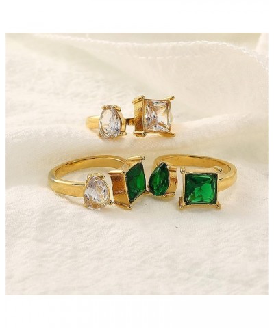 Unisex Stainless Steel Creative Personality Square Cut Crystal Zirconia Inlay Heart Shaped Open Ring Green $10.61 Others