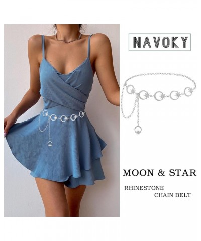 Moon Star Waist Chain Belts for Women Rhinestone Chain Belts for Dress Jeans Mental Star Chain Belt Adjustable Ladies Body Ch...