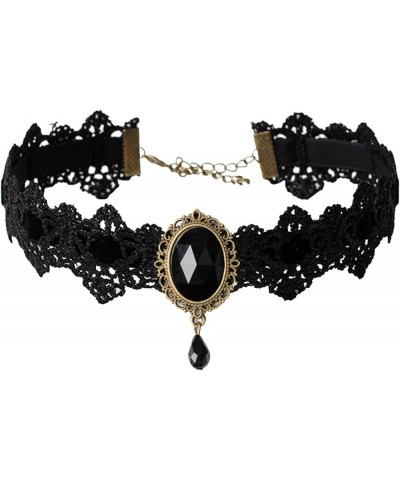 Retro Gothic Lace Choker Elegant Sexy Necklace Black Lace Choker Clavicle Chain Necklace With Necklace with J Black $6.55 Nec...