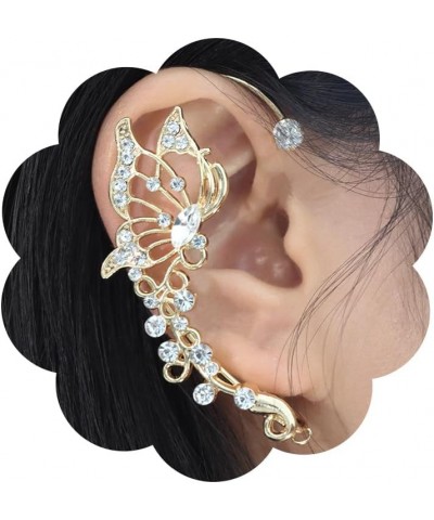 Sparkling Butterfly Ear Cuff Earrings for Women Vintage Butterfly Hollow Non Piercing Ear cuffs Rhinestone Climber Ear Wrap E...