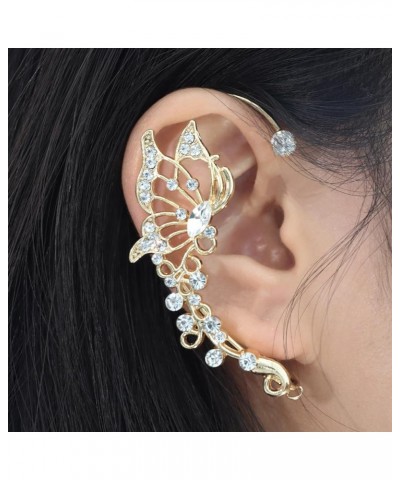 Sparkling Butterfly Ear Cuff Earrings for Women Vintage Butterfly Hollow Non Piercing Ear cuffs Rhinestone Climber Ear Wrap E...