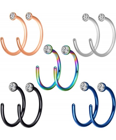 20G 10PCS Stainless Steel Body Jewelry Piercing Nose Ring Hoop Black Blue Rainbow Rosegold Silver F $7.27 Body Jewelry