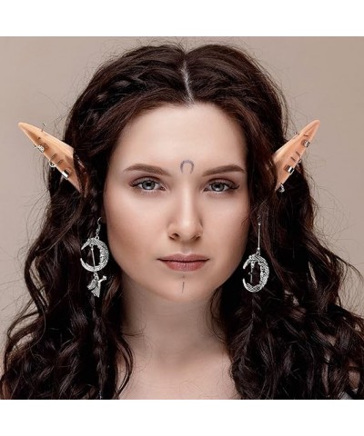 Elf Ears with Earrings Set - 2 Pairs Fairy Pixie Soft Ears with Non-Piercing Moon Cuffs Earrings Cartilage Ear Clip Set for W...