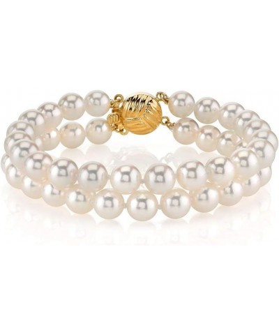 14K Gold AAA Quality Round White Double Japanese Akoya Saltwater Cultured Pearl Bracelet for Women 8.5 Inches 6-6.5mm $477.24...