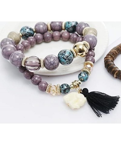 Elephant Bead Stretch Bracelet Boho Multilayer Adjustable Wooden Bead Tassel Womens Strand Bracelet Bangle Charm Jewelry Set ...