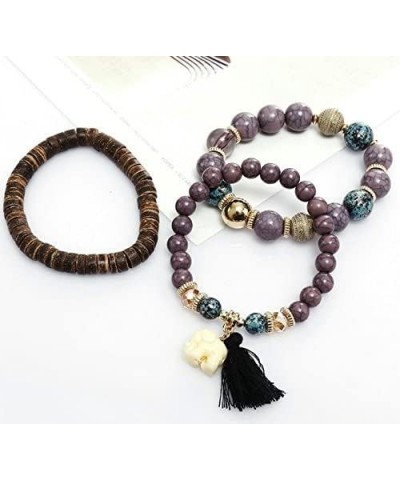 Elephant Bead Stretch Bracelet Boho Multilayer Adjustable Wooden Bead Tassel Womens Strand Bracelet Bangle Charm Jewelry Set ...