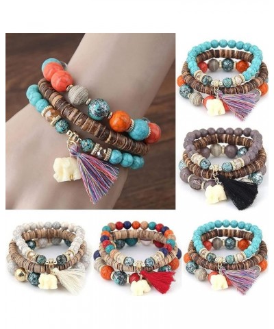 Elephant Bead Stretch Bracelet Boho Multilayer Adjustable Wooden Bead Tassel Womens Strand Bracelet Bangle Charm Jewelry Set ...