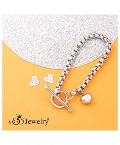 Stainless Steel Toggle Box Link Chain Heart Charm Bracelet for Women & Girls Silver 7.0 Inches $10.78 Bracelets