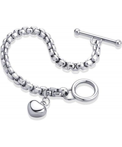 Stainless Steel Toggle Box Link Chain Heart Charm Bracelet for Women & Girls Silver 7.0 Inches $10.78 Bracelets