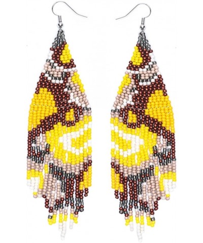 Geometric Beaded Earrings – Long Bohemian Handmade Large Tribal Native Beaded Tassel Drop Earrings for Women Girls, Big State...