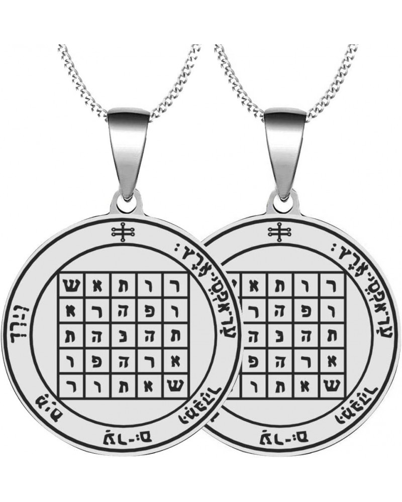 2PCS Set Mens Womens Second Pentacle of Saturn Key of Solomon Stainless Steel Amulet Magic Protection Pendants Necklaces 2XSi...