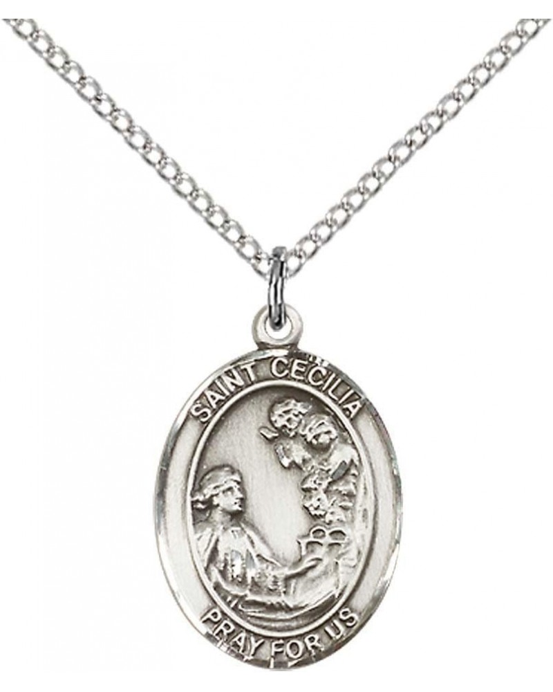 large Sterling Silver 3/4 x 1/2-inch St. Cecilia oval Pendant for Men or Women on an 18-inch Light Rhodium Light Curb Chain $...