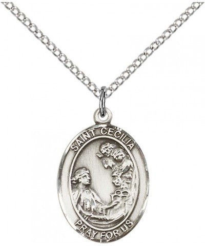 large Sterling Silver 3/4 x 1/2-inch St. Cecilia oval Pendant for Men or Women on an 18-inch Light Rhodium Light Curb Chain $...