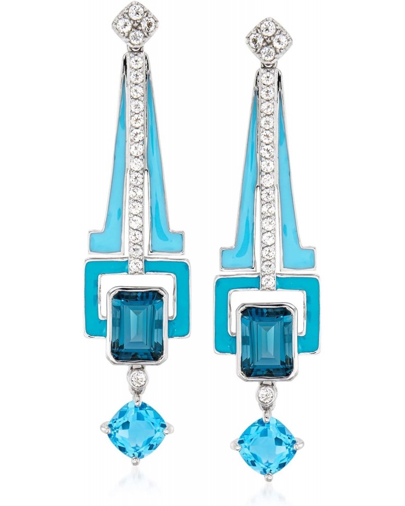 6.90 ct. t.w. London, Sky and White Topaz Drop Earrings With Blue Enamel in Sterling Silver $125.40 Earrings