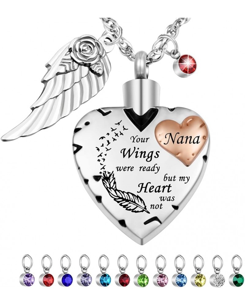 Heart Cremation Necklace for Ashes Cremation Jewelry with 12 Birthstones Urn Necklace for Ashes-Your Wings were Ready but My ...