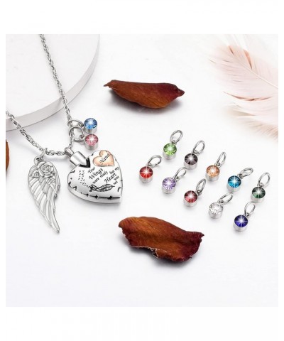 Heart Cremation Necklace for Ashes Cremation Jewelry with 12 Birthstones Urn Necklace for Ashes-Your Wings were Ready but My ...