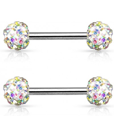 Crystal Paved Ferido Balls 316L Surgical Steel Nipple Bar (Sold Per Piece or Per Pair) Aurora Borealis (PER PAIR) $13.34 Body...