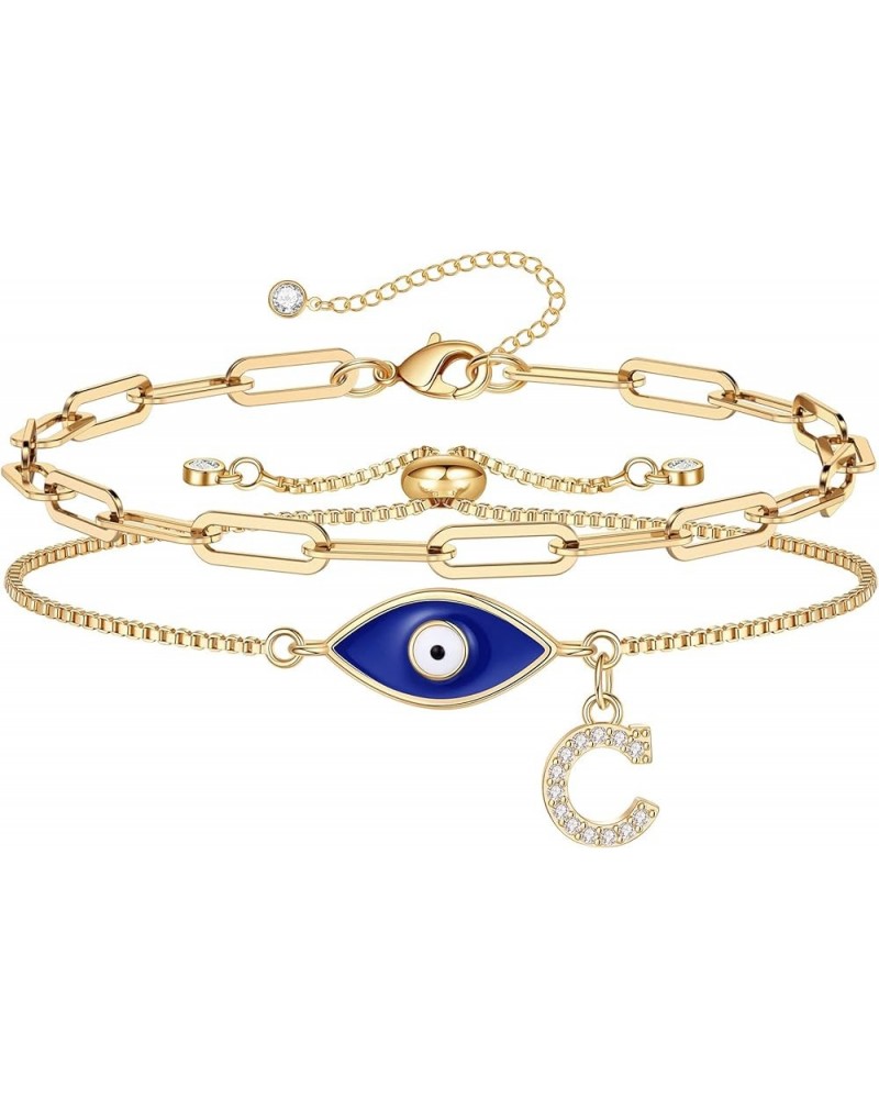 Gold Evil Eye Bracelets for Women, 14K Gold Plated Dainty Layering Paperclip Initial Bracelet Protection Evil Eye Jewelry Lay...