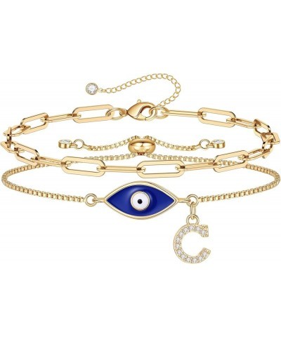 Gold Evil Eye Bracelets for Women, 14K Gold Plated Dainty Layering Paperclip Initial Bracelet Protection Evil Eye Jewelry Lay...