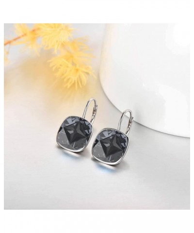 Sterling Silver Leverback Earrings Embellished with Crystals from Austria, Hypoallergenic Cushion Cut Square Crystal Earrings...