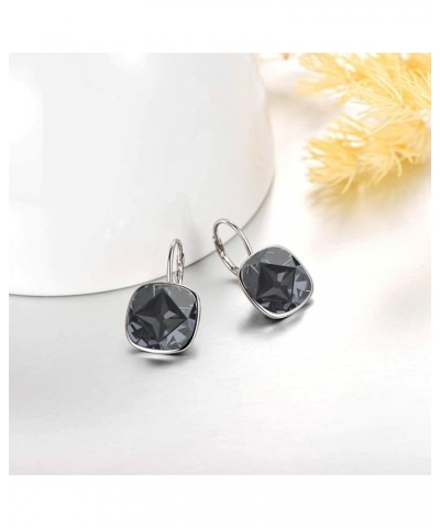 Sterling Silver Leverback Earrings Embellished with Crystals from Austria, Hypoallergenic Cushion Cut Square Crystal Earrings...