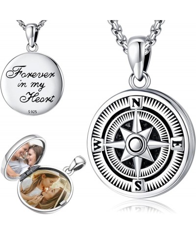 925 Sterling Silver Compass Necklace for Men Women Compass Pendant Christmas Gifts for Her Him compass locket necklace-11 $26...