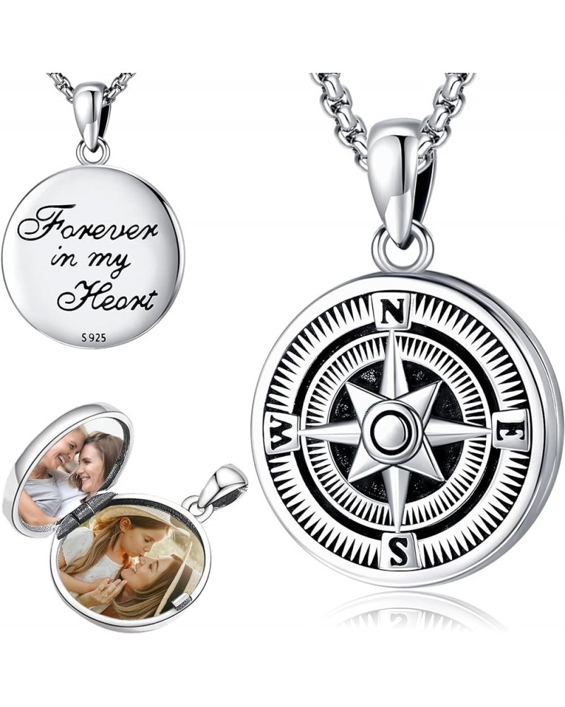 925 Sterling Silver Compass Necklace for Men Women Compass Pendant Christmas Gifts for Her Him compass locket necklace-11 $26...