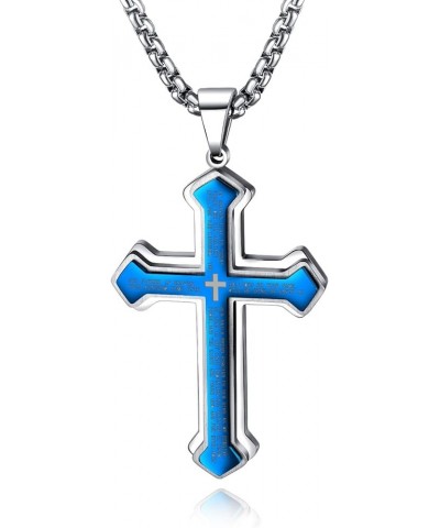 22+2 Inch Cross Necklace Bible Verse Stainless Steel Large Pendant Necklace for Boys Men Women Blue $9.00 Necklaces