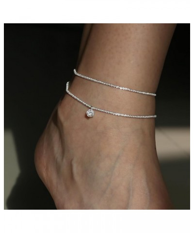 Silver Anklets for Women Waterproof, Handmade Anklet Set Plus Size, Dainty Jewelry for Teen Girls Single Design_C $9.71 Anklets