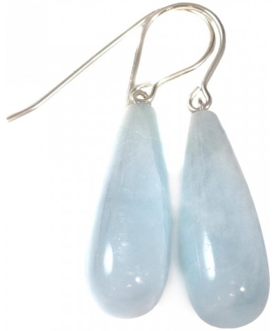 Aquamarine Earrings Rounded Smooth Teardrops Aqua Blue 1.5 In 14k Gold or Sterling Silver Sterling Silver $31.08 Earrings