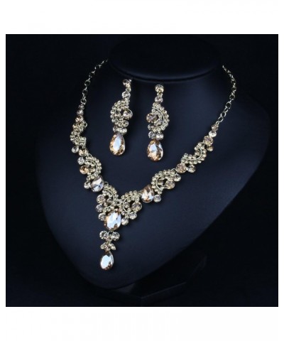 Prom Costume Jewelry for Women Crystal Choker Pendant Statement Chain Charm Necklace and Earrings Wedding Jewelry Sets for Br...