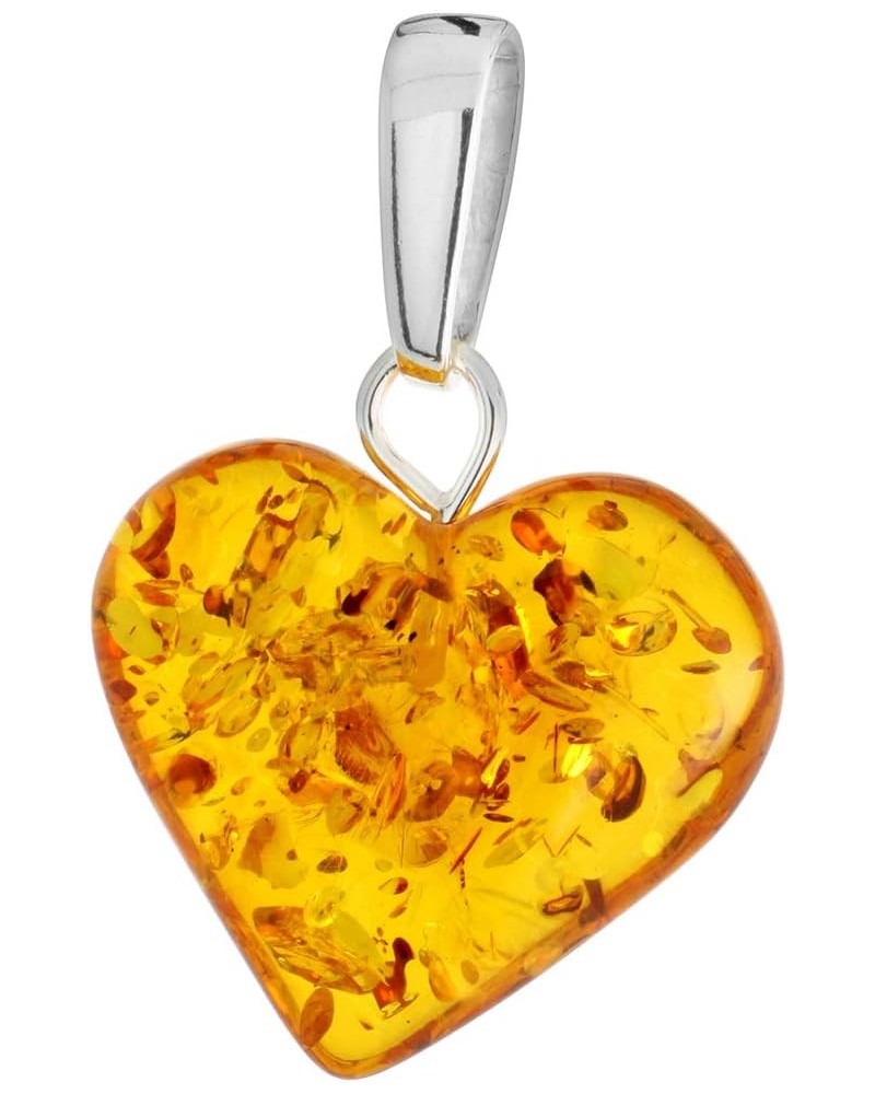 Sterling Silver Baltic Amber Heart Necklace for Women 1 inch tall Available with or without chain with 16 inch 2mm Rolo Chain...