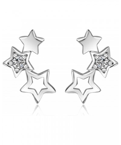 Sterling Silver Cubic Zirconia Triple Star Stud Earrings $7.25 Earrings