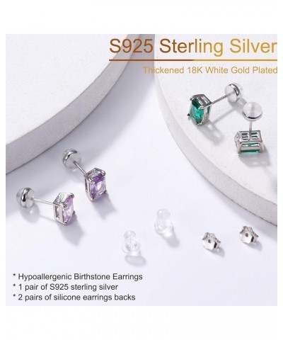 Emerald Cut Birthstone Stud Earrings for Women, Sparkle Genuine or Created Gemstone Earrings 18K White Gold Plated S925 Sterl...