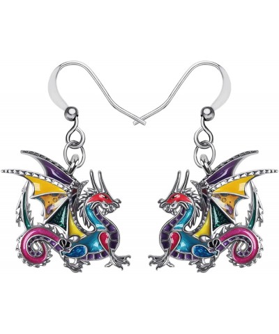 Enamel Alloy Mythical Dragon Earrings Dinosaur Dangle Novelty Jewelry Charms Gifts for Women Girls Multi $9.51 Earrings