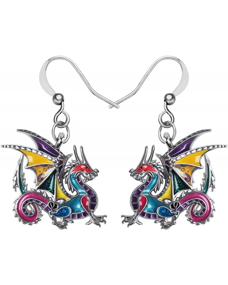 Enamel Alloy Mythical Dragon Earrings Dinosaur Dangle Novelty Jewelry Charms Gifts for Women Girls Multi $9.51 Earrings