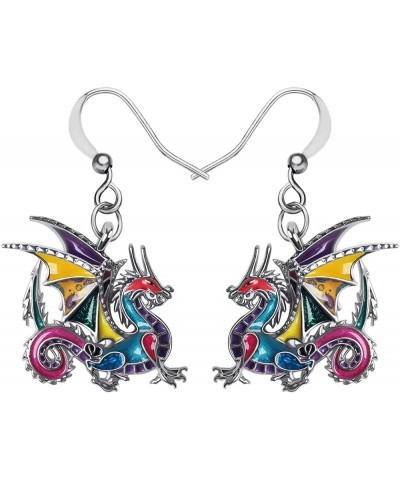 Enamel Alloy Mythical Dragon Earrings Dinosaur Dangle Novelty Jewelry Charms Gifts for Women Girls Multi $9.51 Earrings