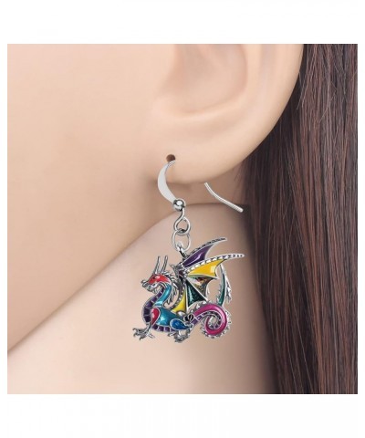 Enamel Alloy Mythical Dragon Earrings Dinosaur Dangle Novelty Jewelry Charms Gifts for Women Girls Multi $9.51 Earrings