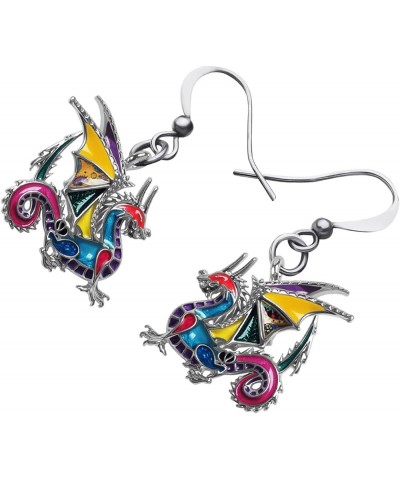 Enamel Alloy Mythical Dragon Earrings Dinosaur Dangle Novelty Jewelry Charms Gifts for Women Girls Multi $9.51 Earrings