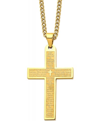 Stainless Steel Polished Yellow Color Lord's Prayer Cross Pendant on a 24" Curb Chain Necklace $33.80 Necklaces