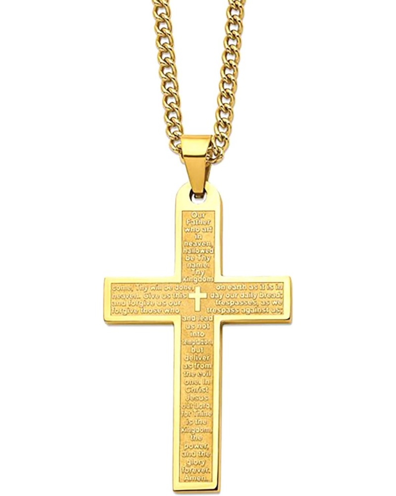 Stainless Steel Polished Yellow Color Lord's Prayer Cross Pendant on a 24" Curb Chain Necklace $33.80 Necklaces