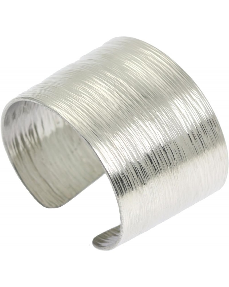 Wide Silver Tone Aluminum Bark Cuff Bracelet Handmade Jewelry Hypoallergenic 6.5 Inches $37.80 Bracelets