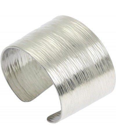 Wide Silver Tone Aluminum Bark Cuff Bracelet Handmade Jewelry Hypoallergenic 6.5 Inches $37.80 Bracelets