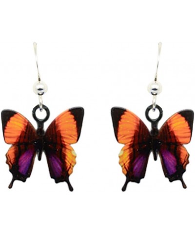 Purple-Stained Daggerwing Butterfly Earrings Non-Tarnish Sterling Silver French Hook Ear Wire $16.79 Earrings