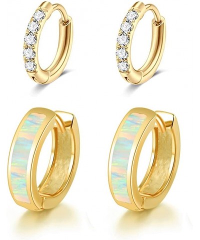 Huggie Earrings Opal Hinged Hoop Earrings Gold Plated Hypoallergenic Small Hoop Earrings for Women Teen Girls Men Sensitive E...