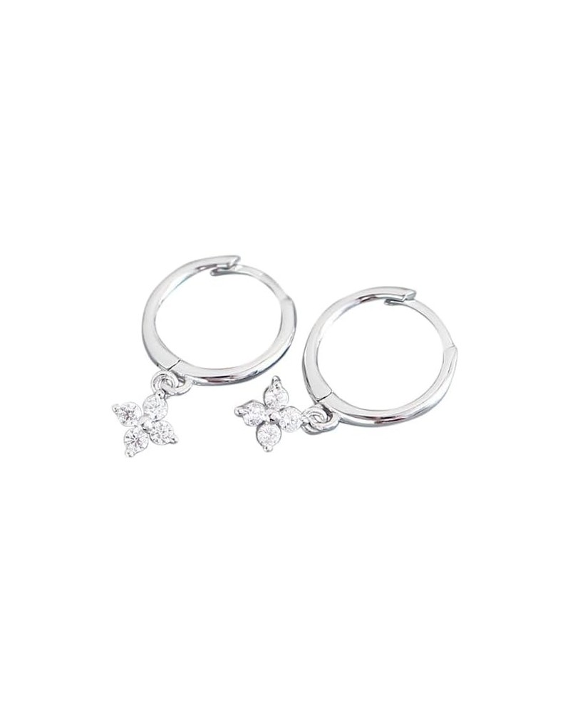 Extra Tiny Hydrangea Flower CZ Huggie Hoop Earrings in Sterling Silver Dainty Earrings Silver White $7.13 Earrings