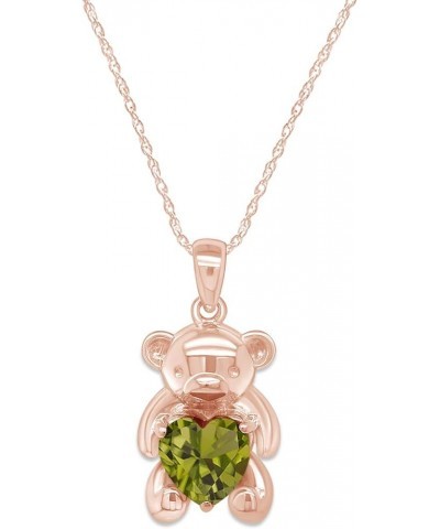 925 Sterling Silver Teddy Bear Pendant Necklace with Simulated Gemstone Love Heart Bear rose-gold-plated-silver Peridot $25.2...